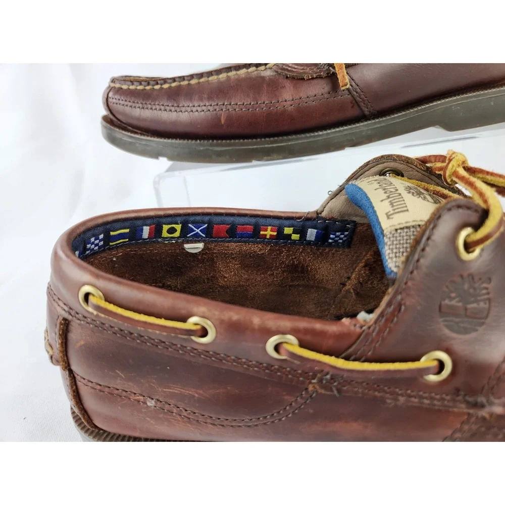 Timberland Classic 2 Eye Boat Shoes Men 9.5 Wide Brown Leather Deck Earthkeepers